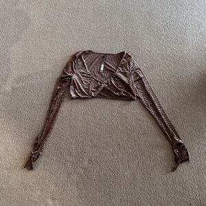 Skims Chai Velvet Logo Glove Crop Top, Size XL NWT